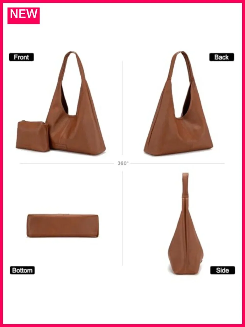 Hobo Shoulder Bag Soft PU Leather Slouchy Tote with Pouch